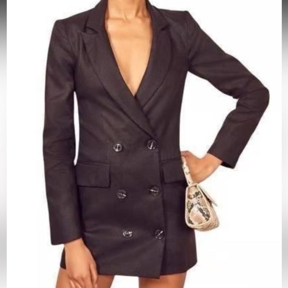 Reformation Black Double-Breasted Mini Jacket Blazer Coat Dress